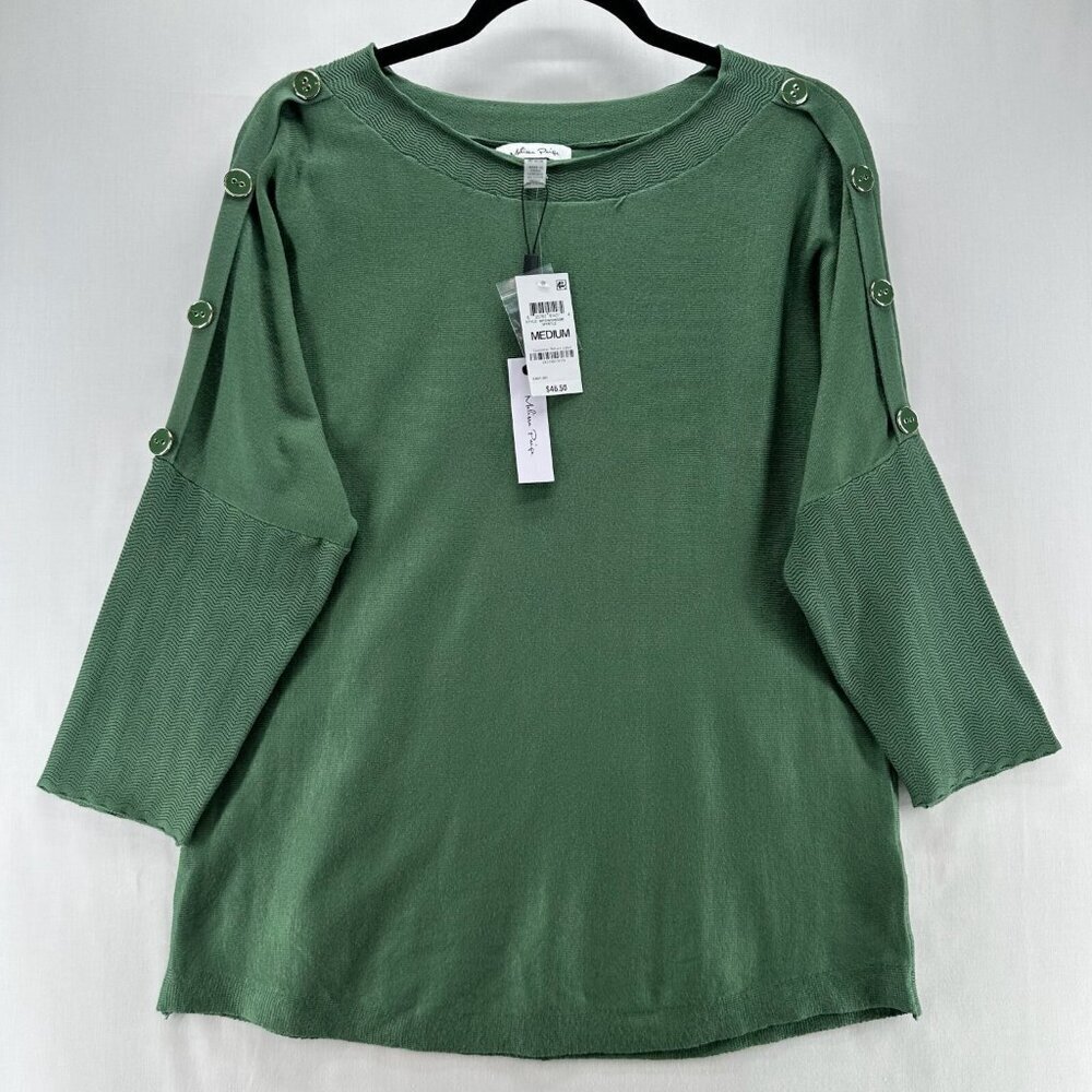 Melissa Paige Sweater Size M Myrtle Tunic Boat Neck Button Sleeve Green